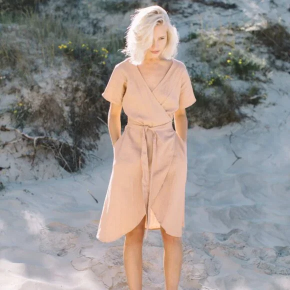 Linenfox Mimosa Wrap Linen Dress (Small/Medium) - Picture 3 of 4